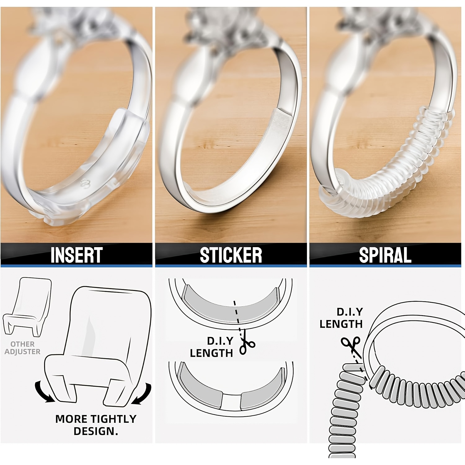 92pcs Ring Sizer Adjuster Set, Spiral Coils & Ring Guards